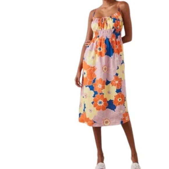 Rails Womens Octavia Flower Power Midi Sundress Smocked Waist Linen M - Picture 3 of 6